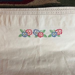 Vintage Pillowcase with Embroidered Flowers